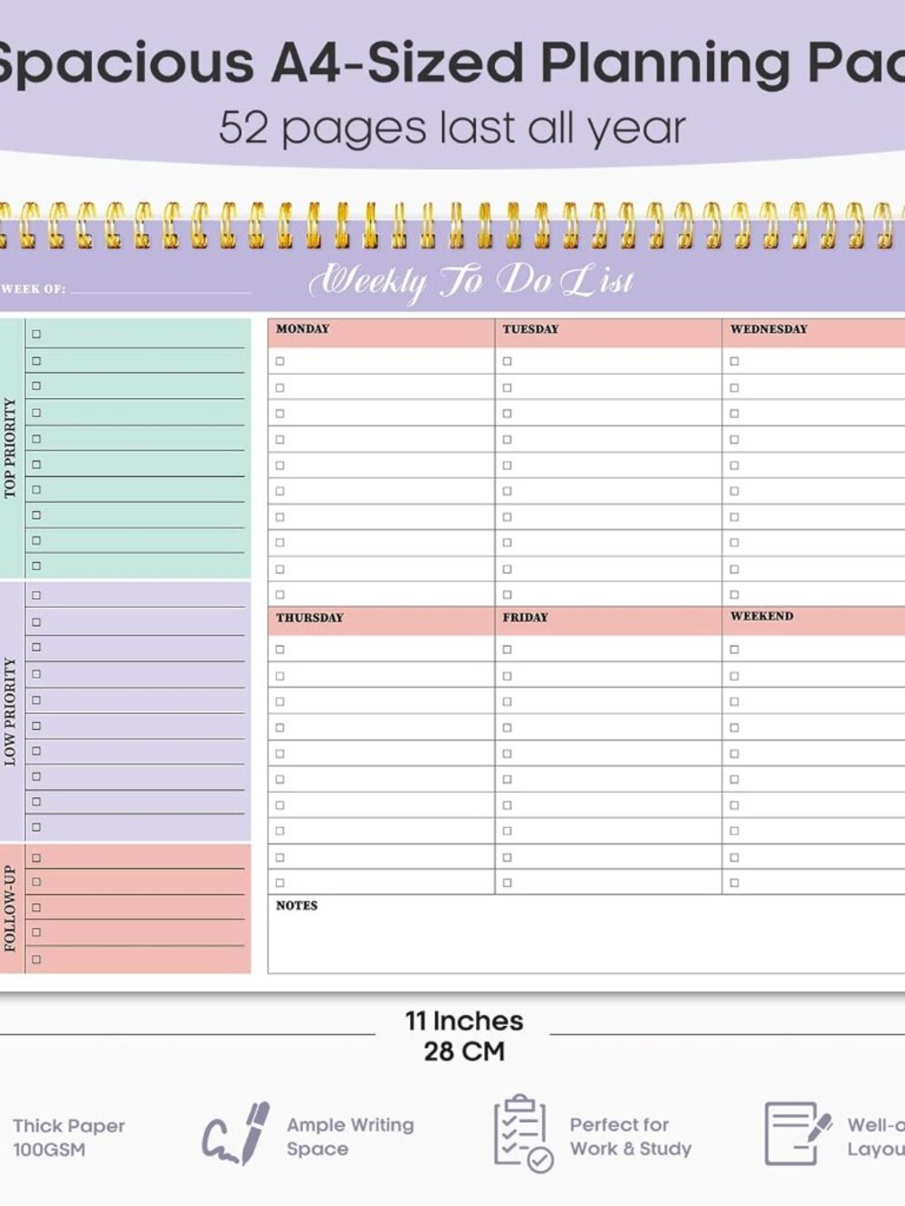 Weekly To Do List Notepad with 52 Undated Sheets(8.5"×11")- Weekly Desk Planner - Picture 2 of 7